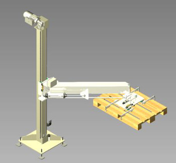 Column pallet dispenser with pneumatic rotation 0-90