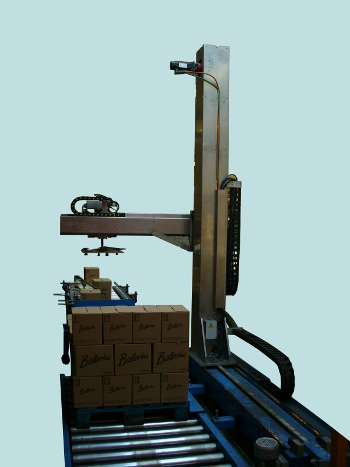 Cartesian column palletiser, one pallet place, medium size.